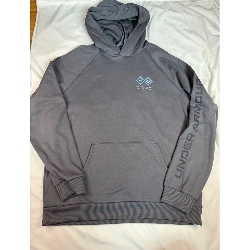 Under Armour Mens Rival Graphic OD Hoodie Grey Loose Fit Sweatshirt XL
